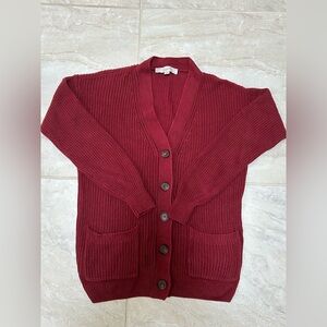 Loft cotton shaker knit cardigan. Garnet red.